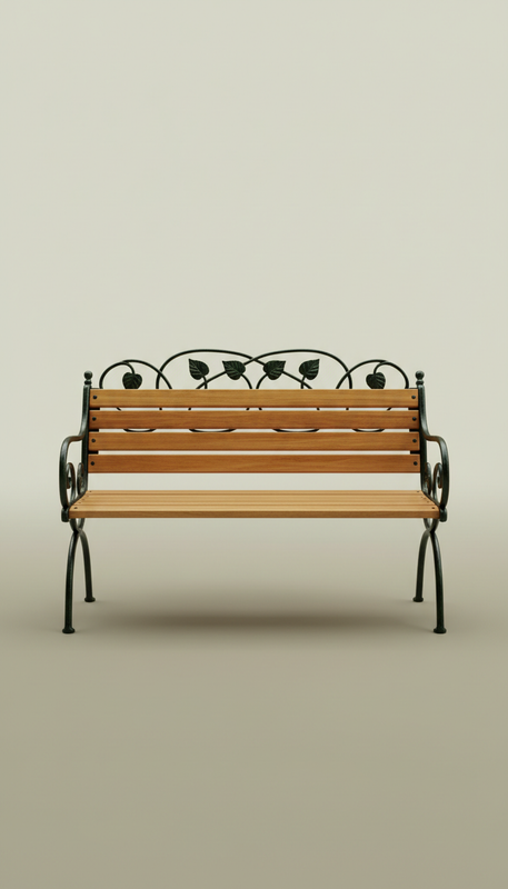 Banc de jardin fer forgé et chêne